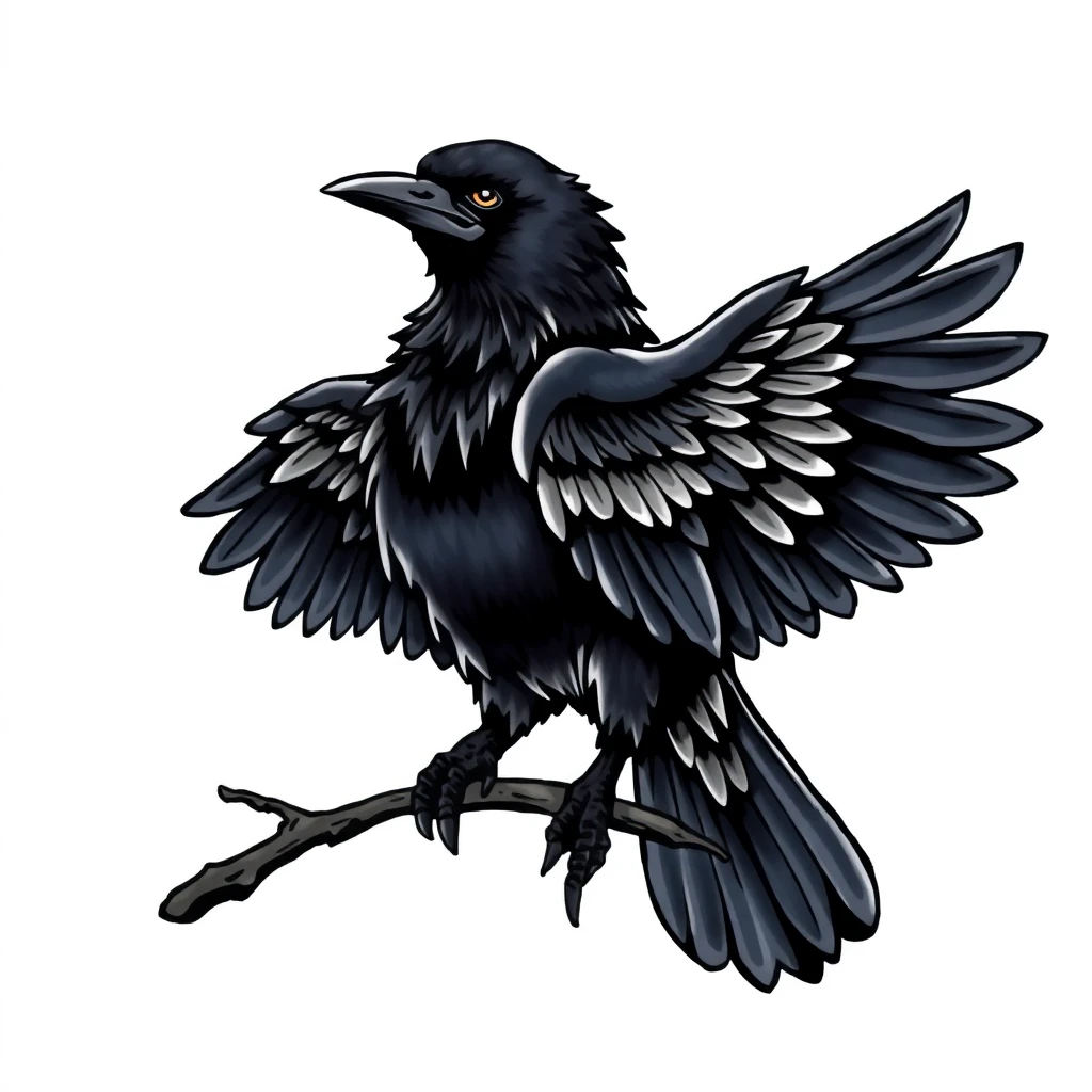 Tatouage corbeau en style anime, design généré par IA