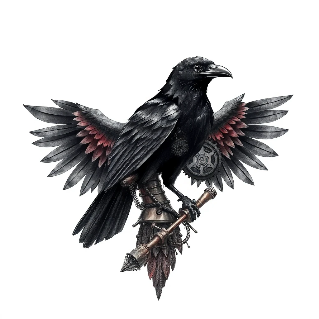 Tatouage corbeau en style biomécanique, design généré par IA