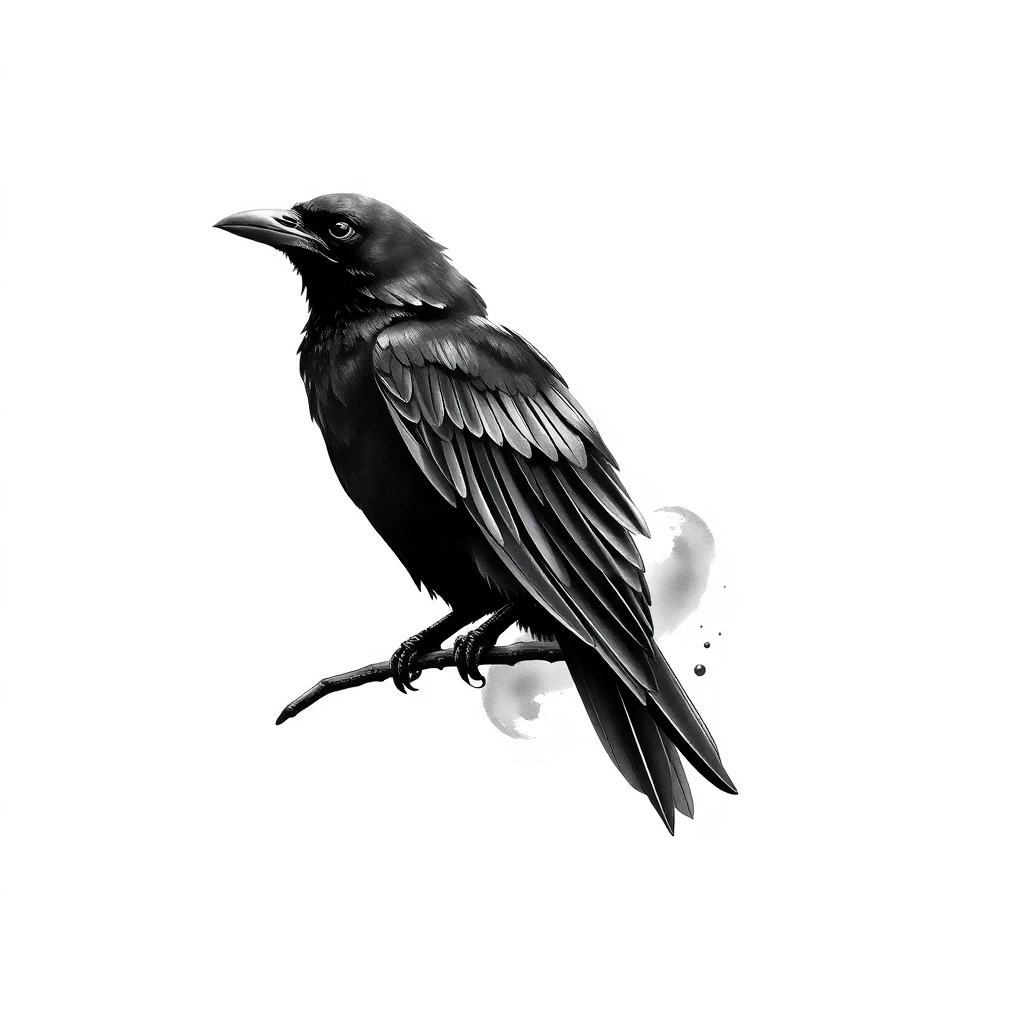 Tatouage corbeau en style black and gray, design généré par IA