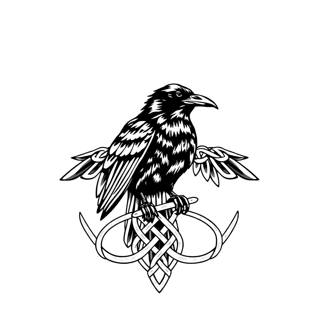 Tatouage corbeau en style celtique, design généré par IA