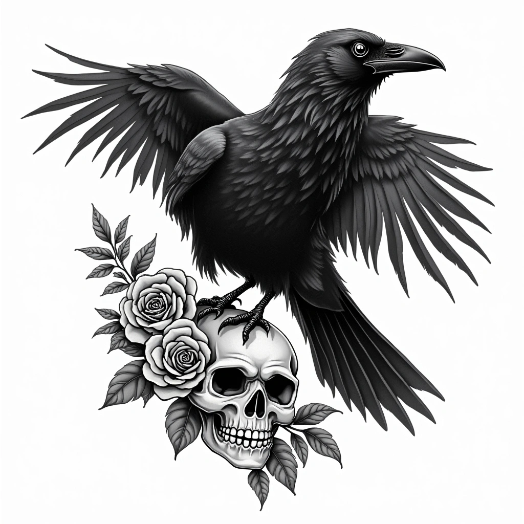 Tatouage corbeau en style chicano, design généré par IA