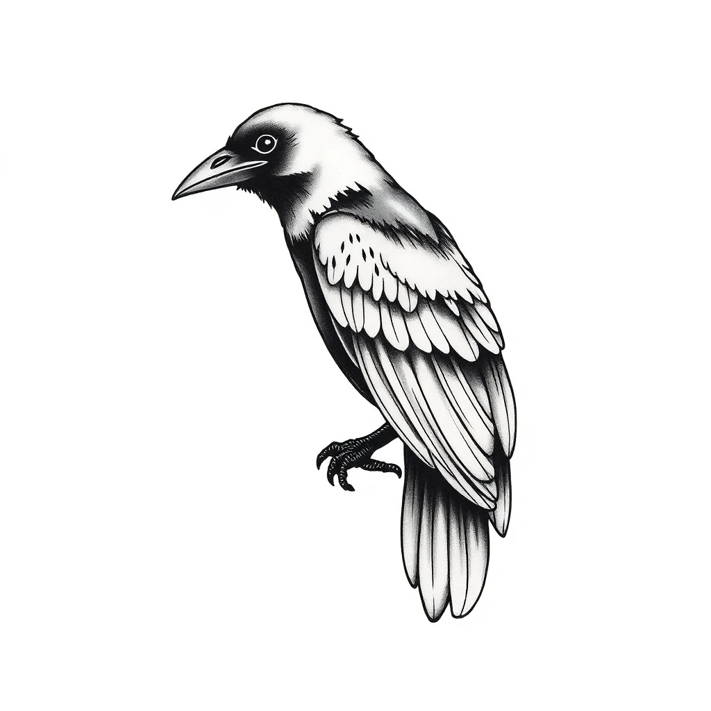 Tatouage corbeau en style fineline, design généré par IA