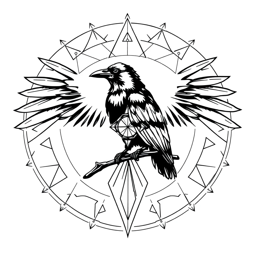 Tatouage corbeau en style géométrique