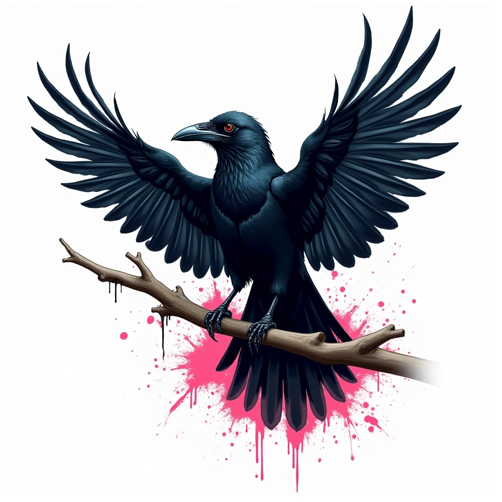 Tatouage corbeau en style graffiti, design généré par IA