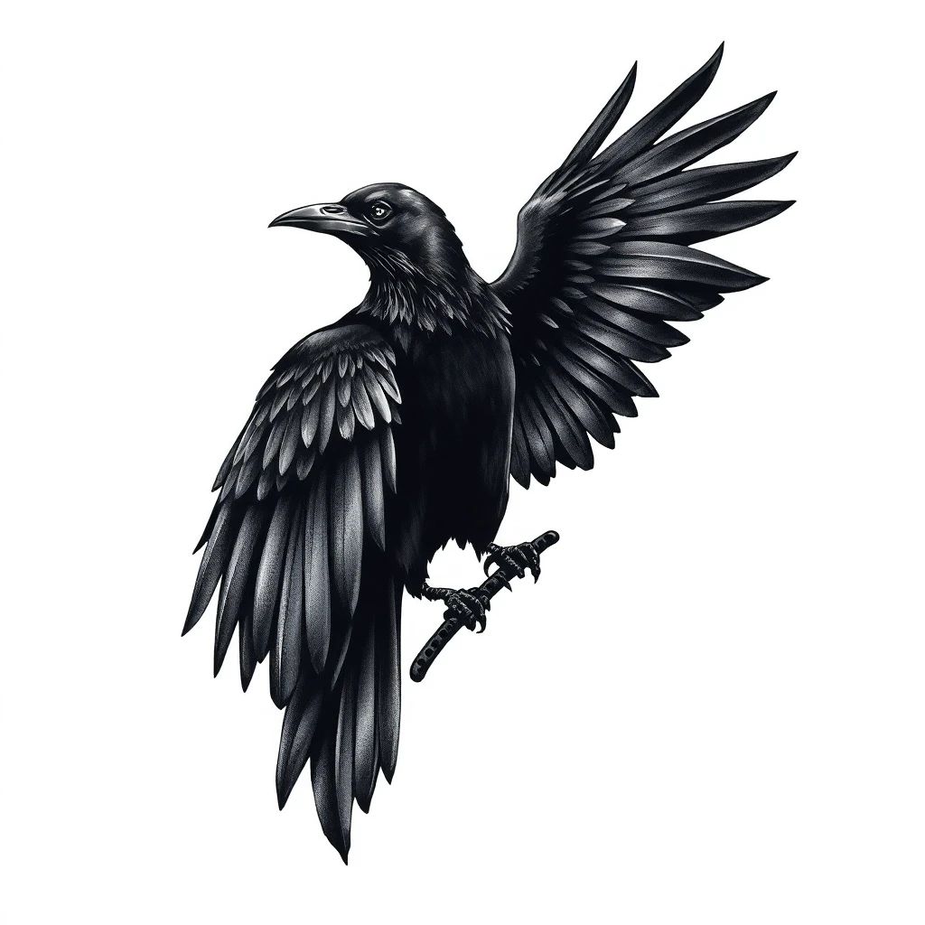Tatouage corbeau en style horror, design généré par IA