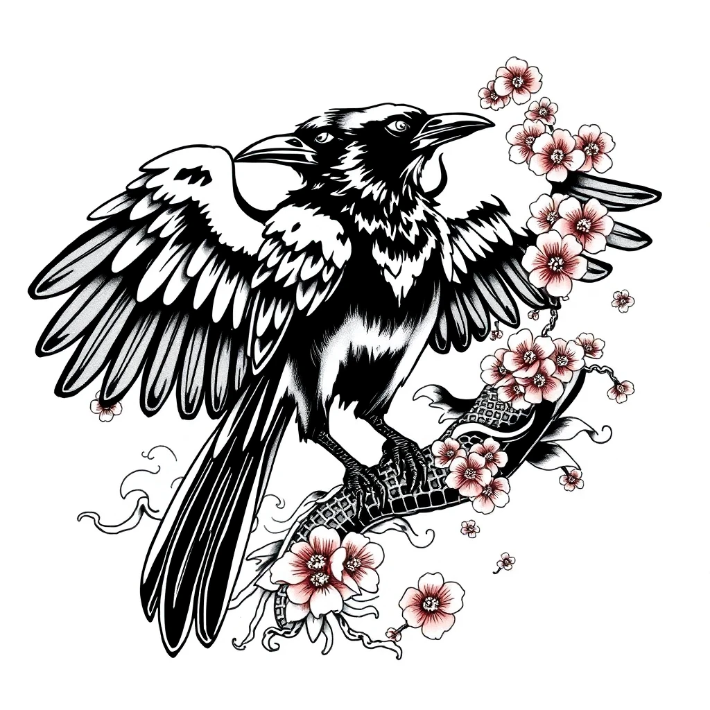Tatouage corbeau en style japonais, design généré par IA