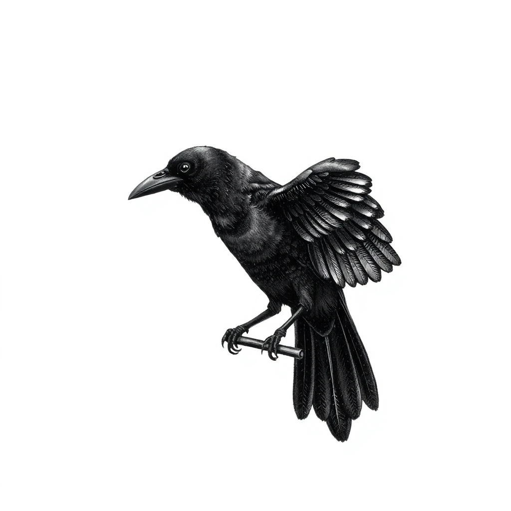 Tatouage corbeau en style micro-réalisme, design généré par IA