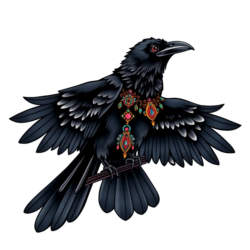 Tatouage corbeau en style néo-traditionnel, design généré par IA