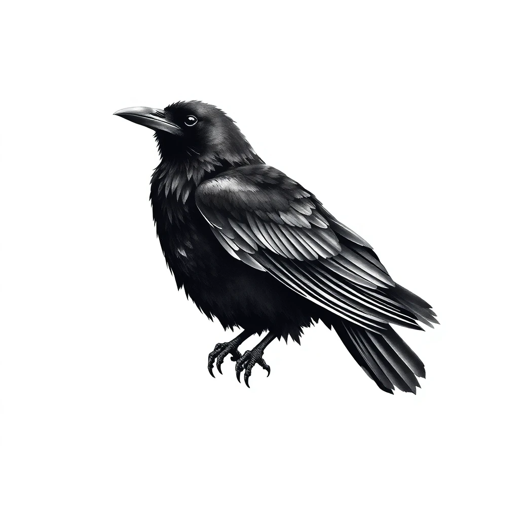 Tatouage corbeau en style noir et blanc, design généré par IA