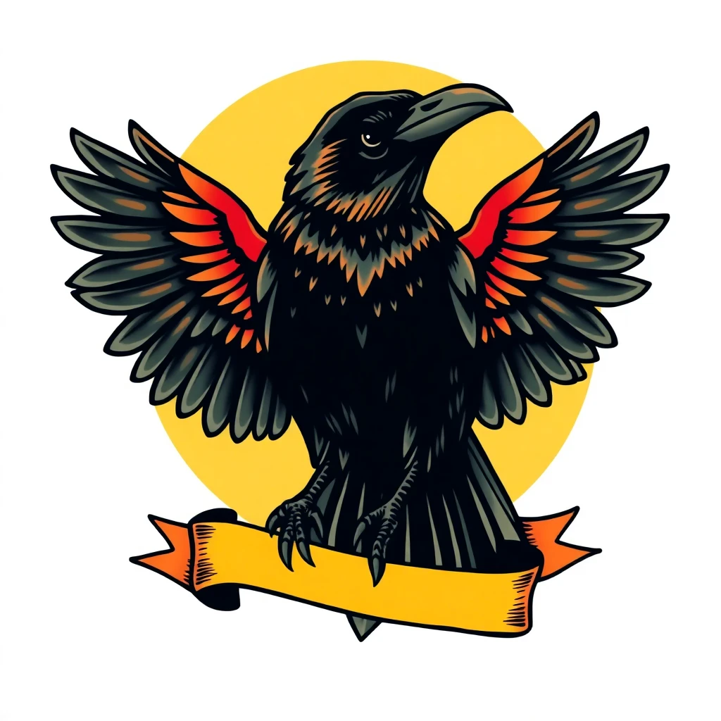 Tatouage corbeau en style old school, design généré par IA