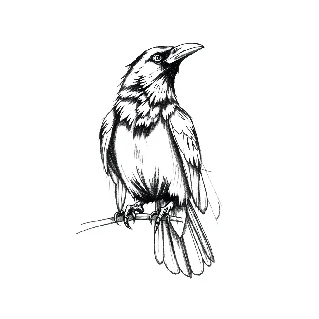 Tatouage corbeau en style sketch, design généré par IA