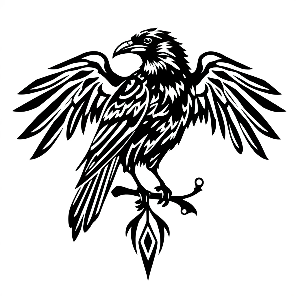 Tatouage corbeau en style tribal, design généré par IA