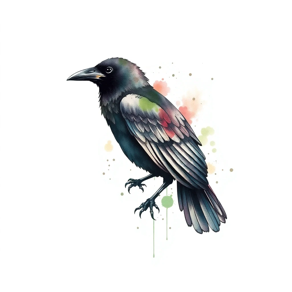 Tatouage corbeau en style watercolor, design généré par IA