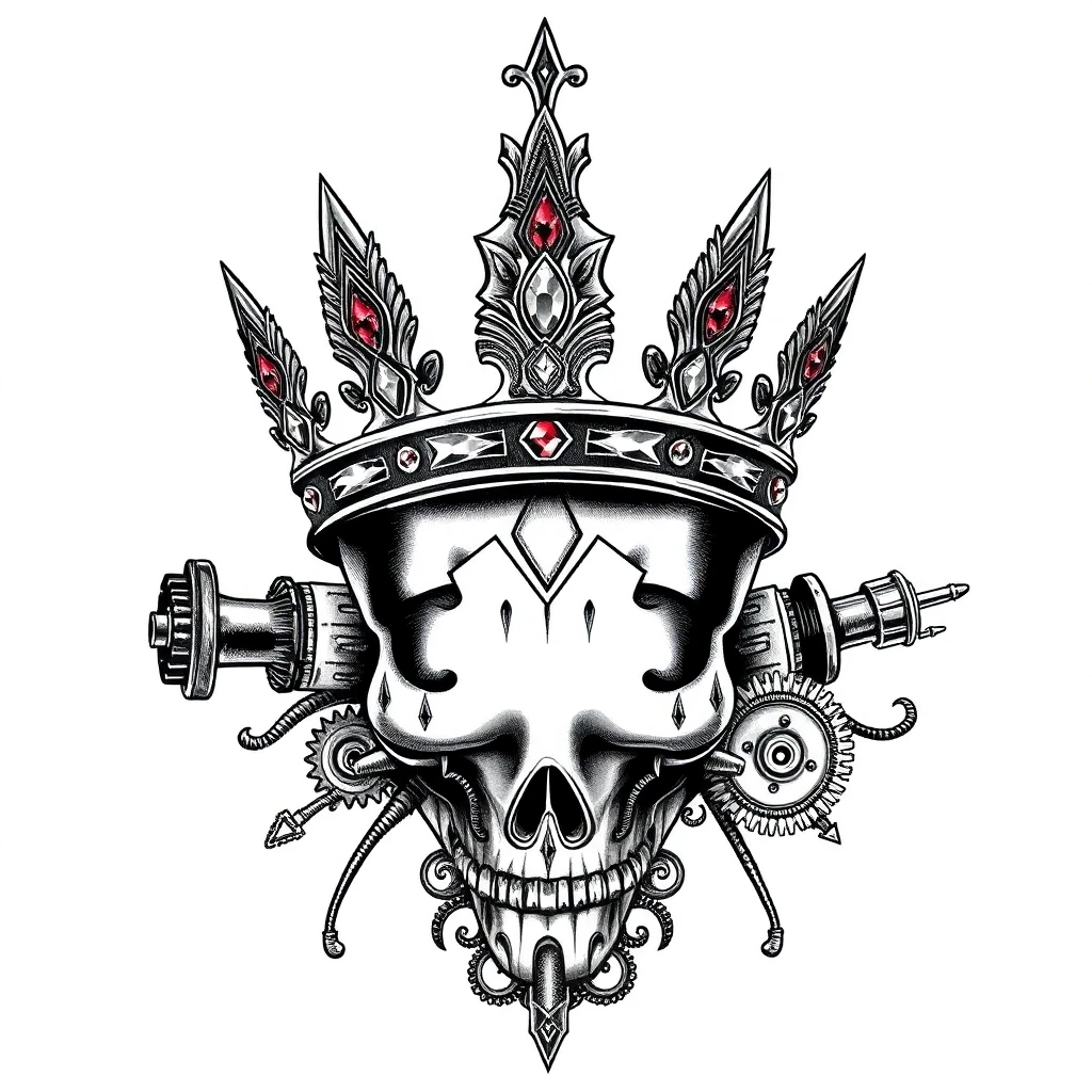Tatouage couronne en style biomécanique, design généré par IA