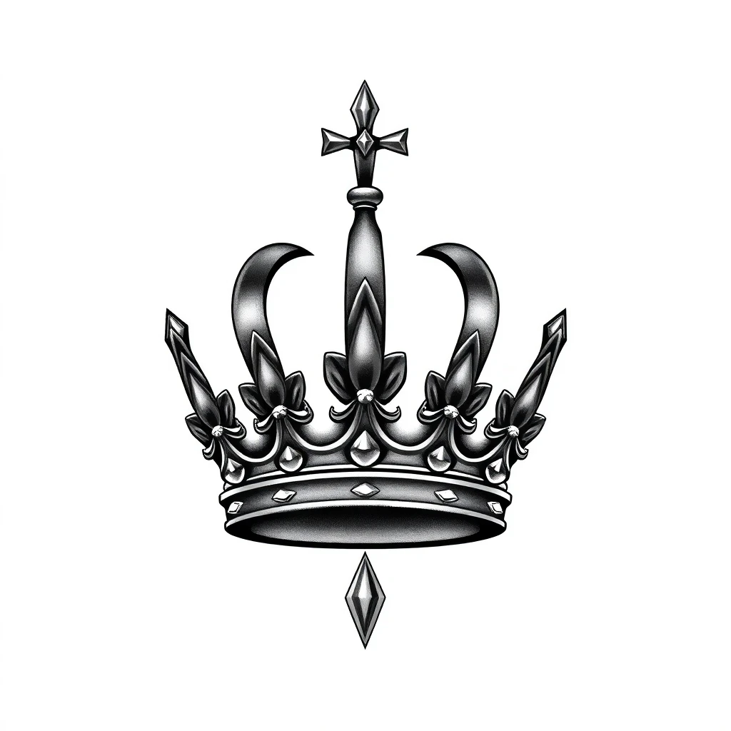 Tatouage couronne en style black and gray, design généré par IA