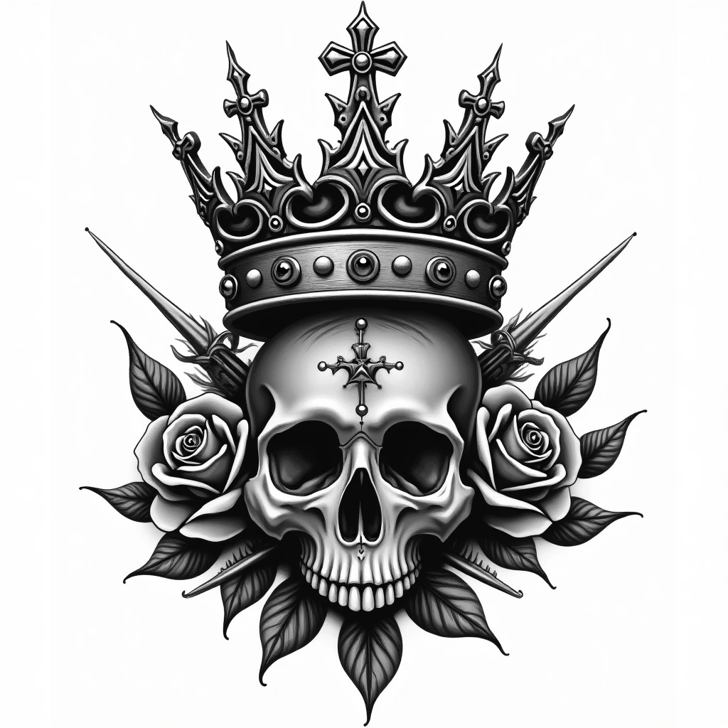 Tatouage couronne en style chicano, design généré par IA