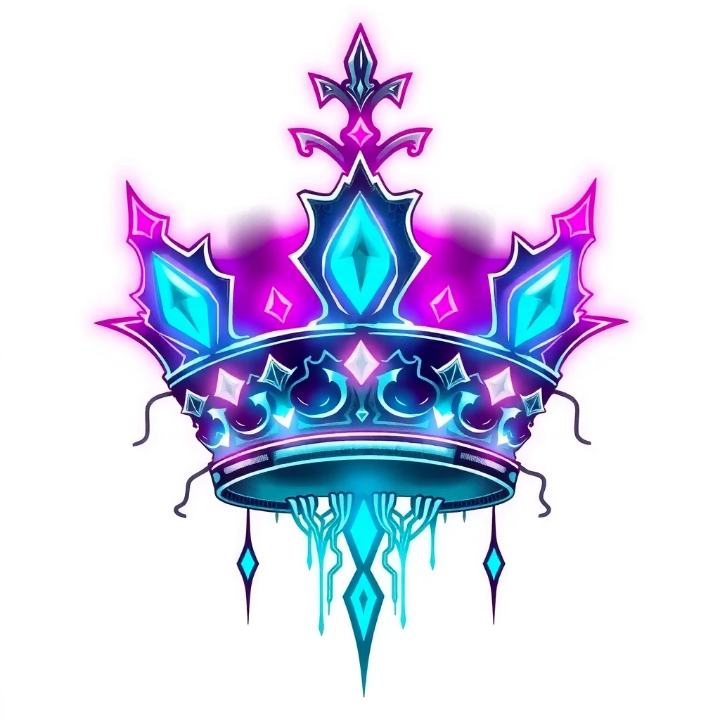 Tatouage couronne en style cyberpunk, design généré par IA