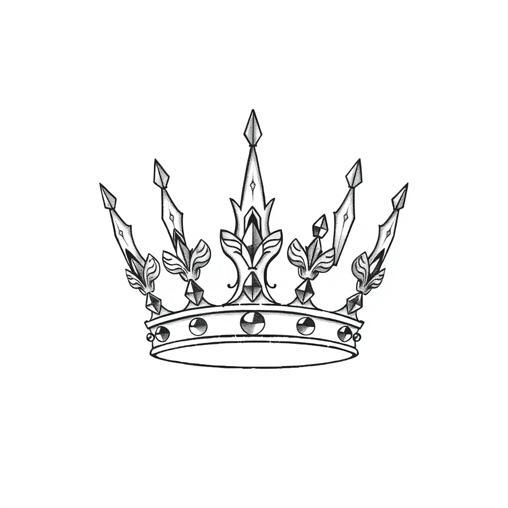 Tatouage couronne en style fineline, design généré par IA