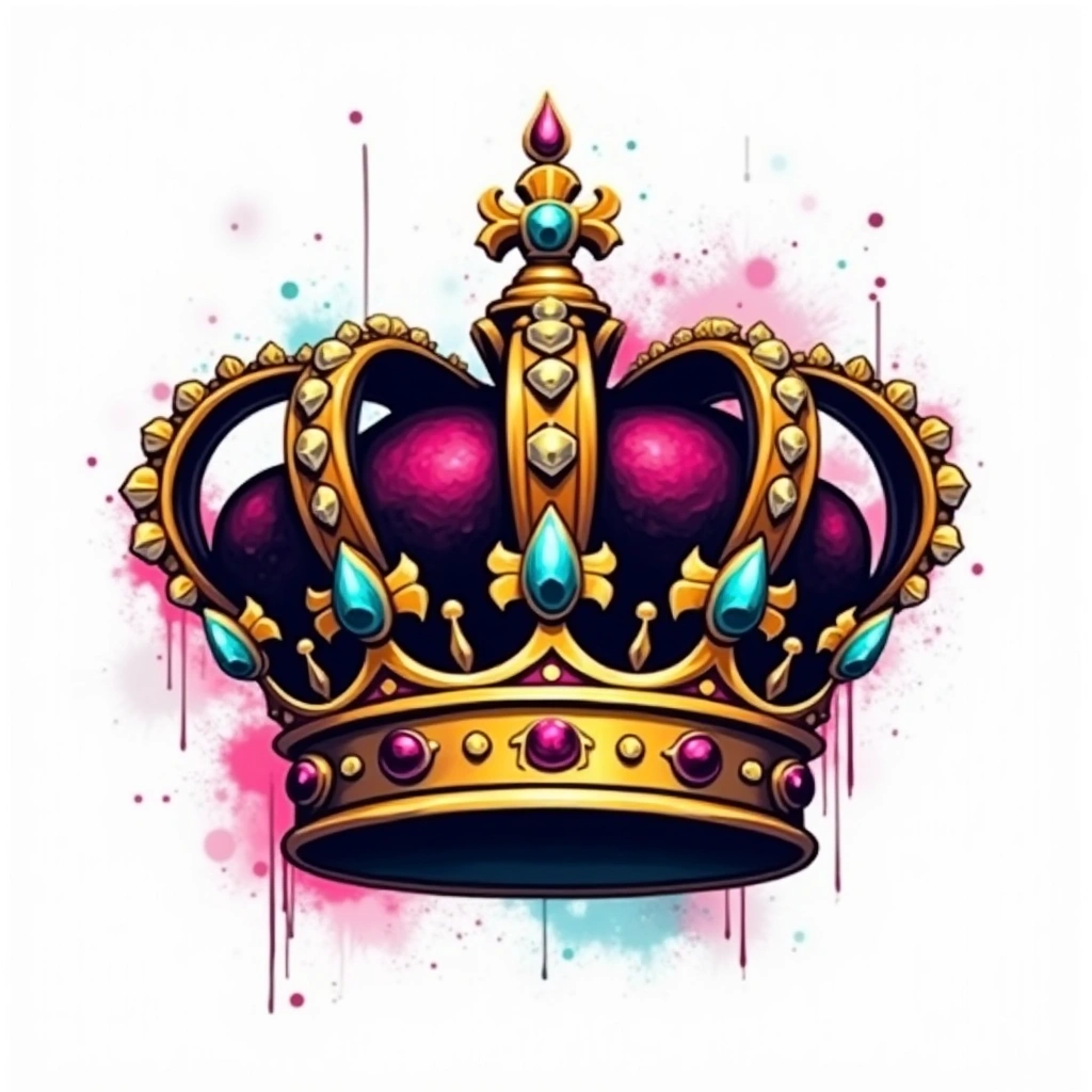 Tatouage couronne en style graffiti, design généré par IA