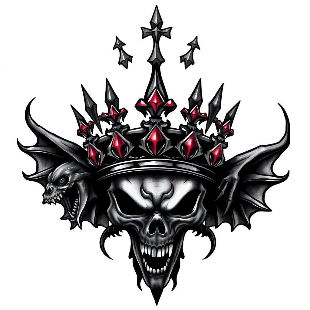 Tatouage couronne en style horror, design généré par IA
