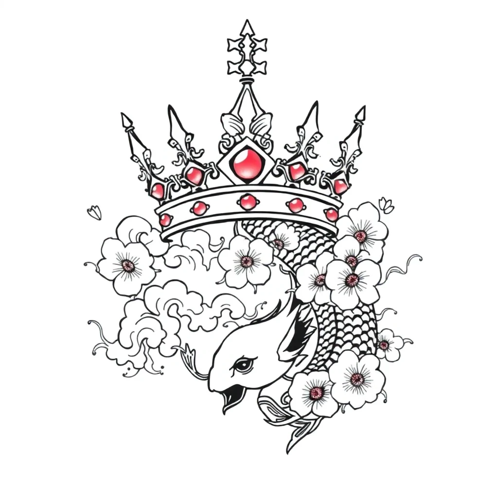 Tatouage couronne en style japonais, design généré par IA