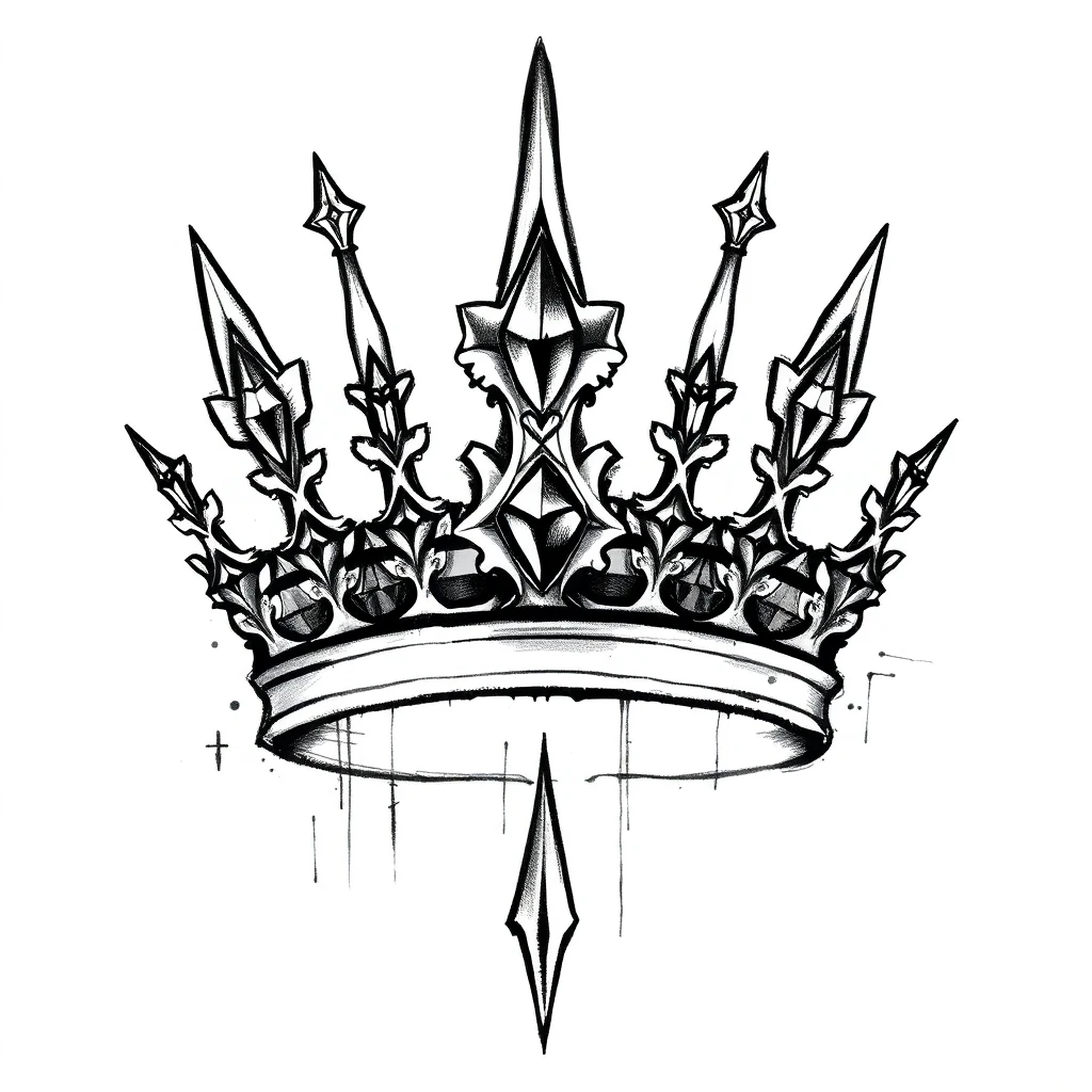 Tatouage couronne en style sketch, design généré par IA