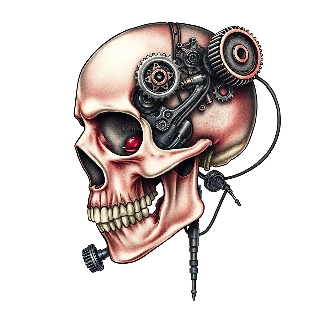 Tatouage crâne en style biomécanique, design généré par IA