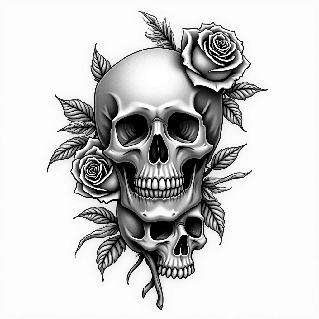 Tatouage crâne en style chicano, design généré par IA