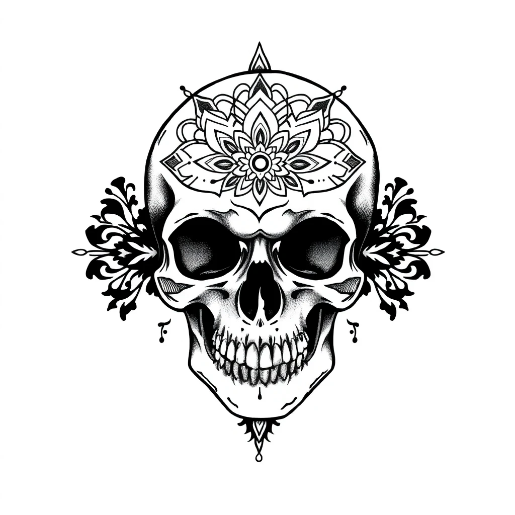 Idée de tatouage crâne en dotwork pour le biceps