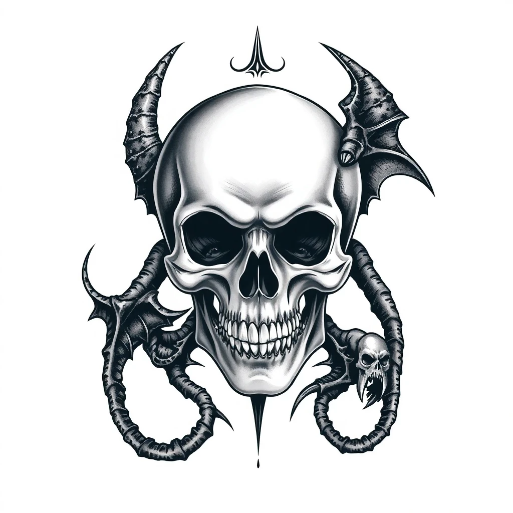 Tatouage crâne en style horror, design généré par IA