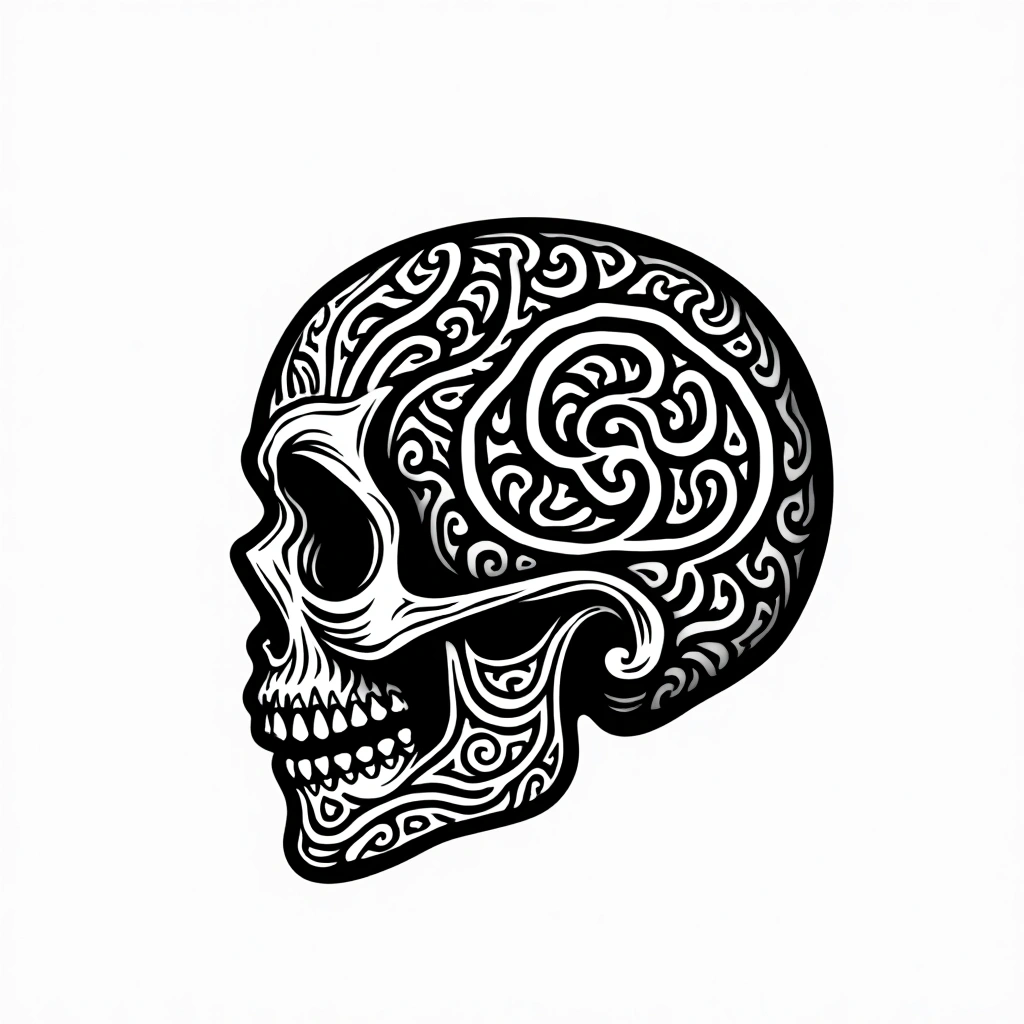 Tatouage crâne en style maori, design généré par IA