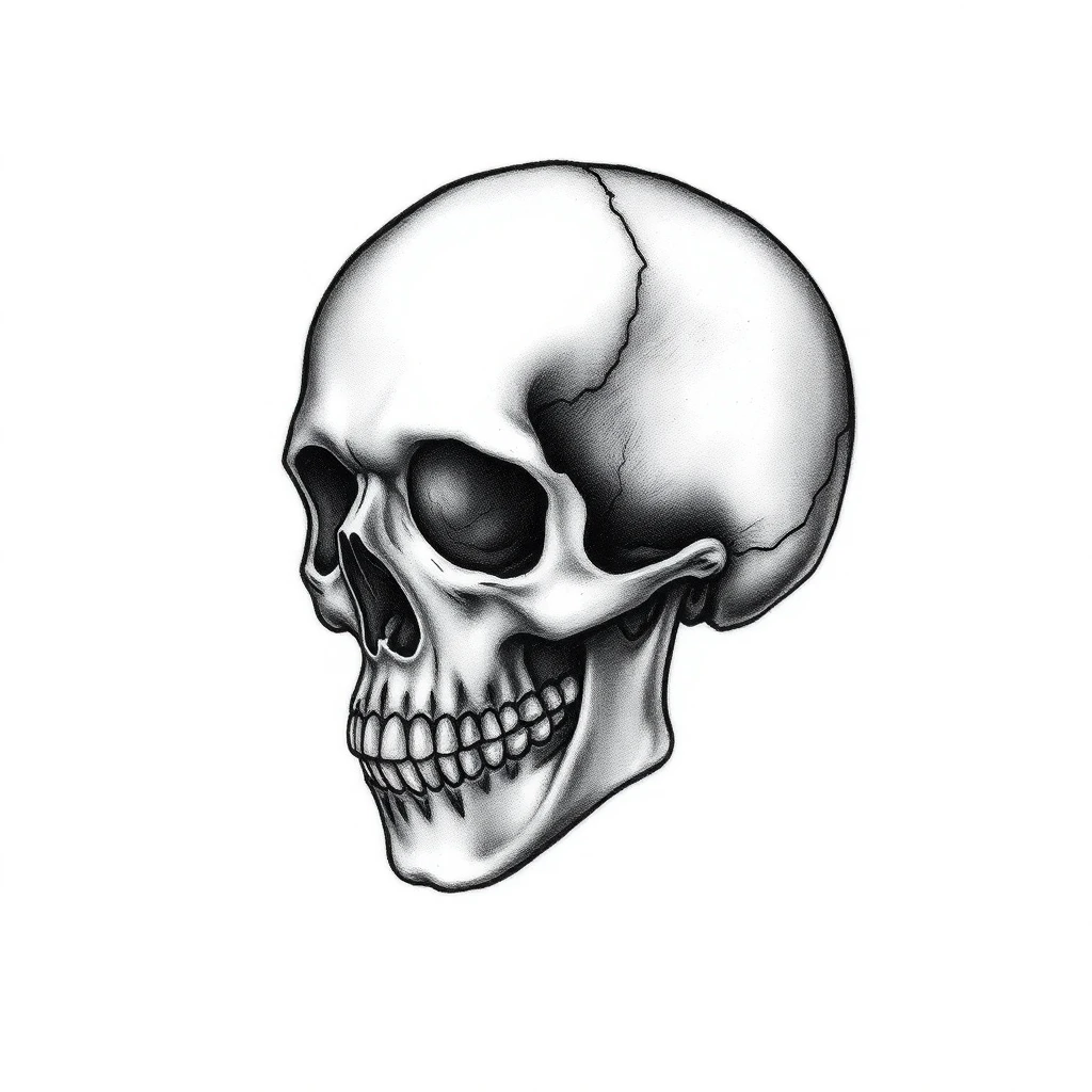 Tatouage crâne en style micro-réalisme, design généré par IA