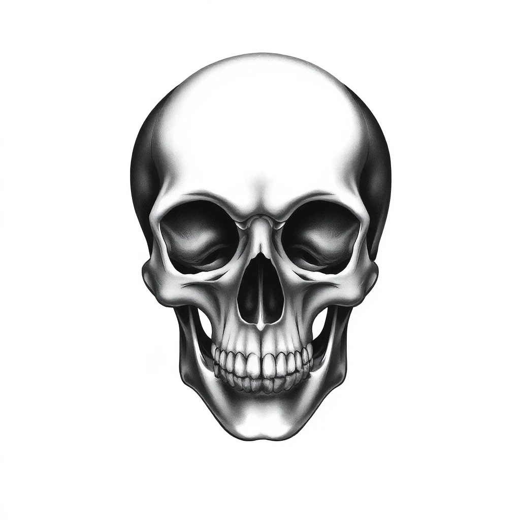 Tatouage crâne en style noir et blanc, design généré par IA