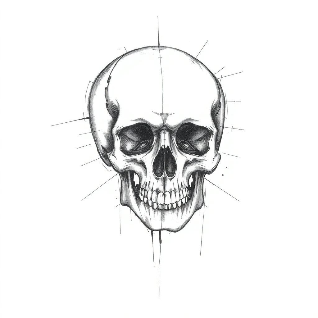Tatouage crâne en style sketch, design généré par IA