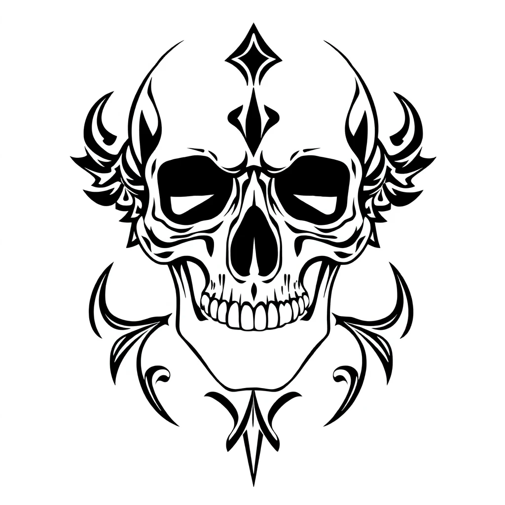 Tatouage crâne en style tribal, design généré par IA