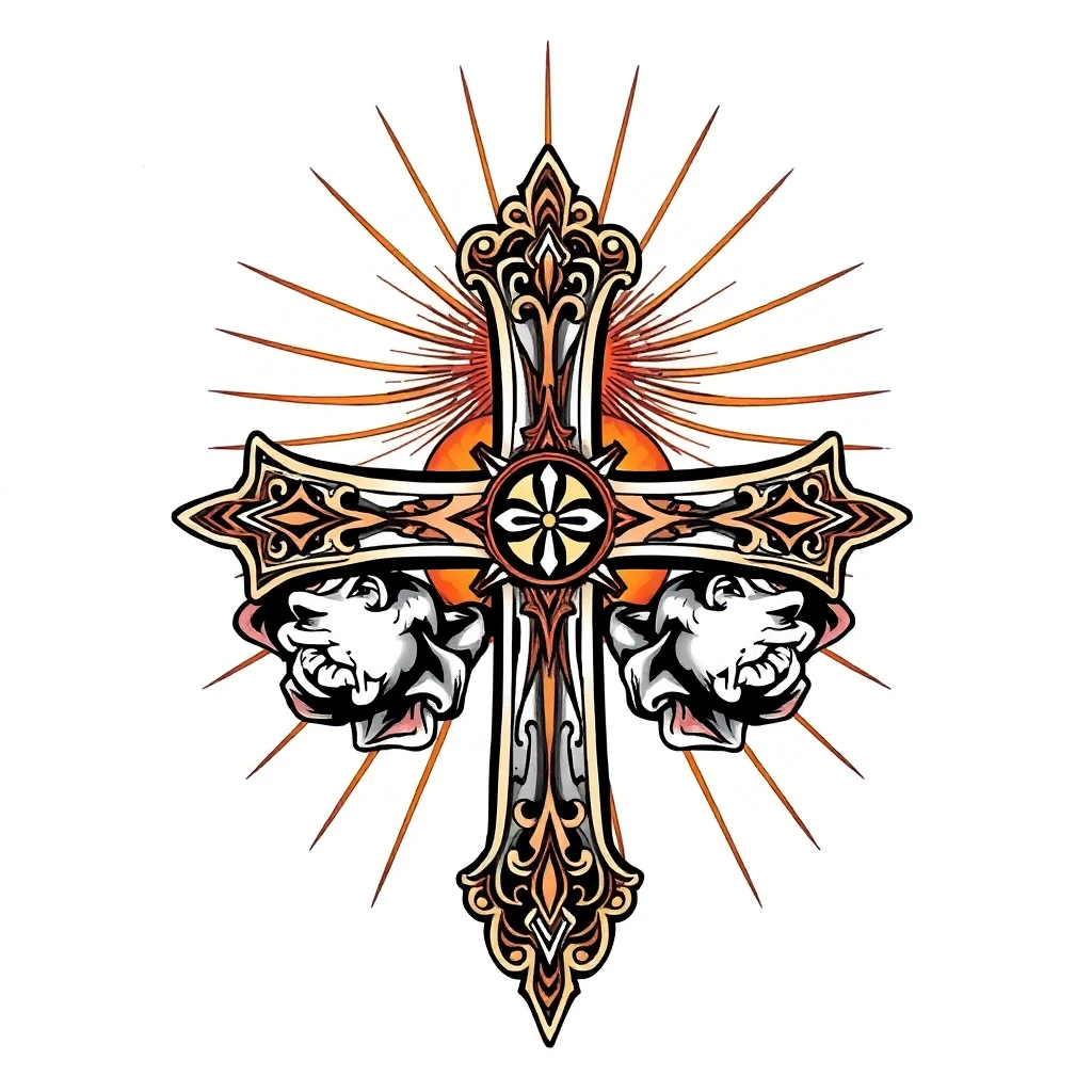 Tatouage croix en style anime, design généré par IA