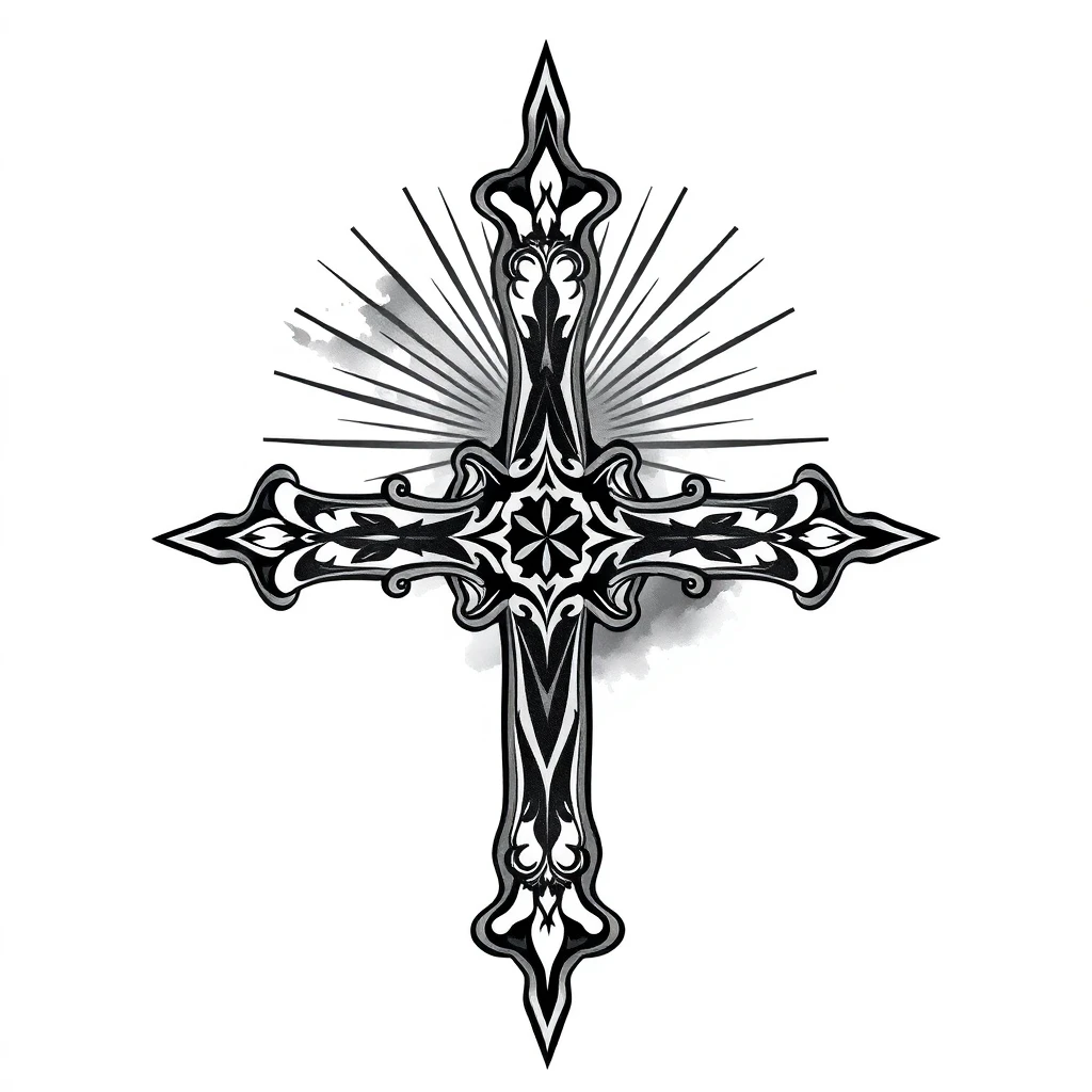 Tatouage croix en style black and gray, design généré par IA