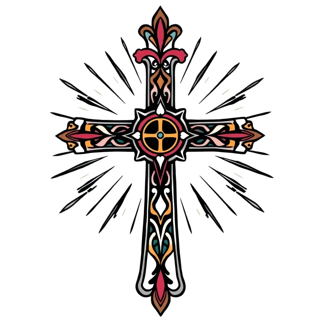 Tatouage croix en style cartoon, design généré par IA