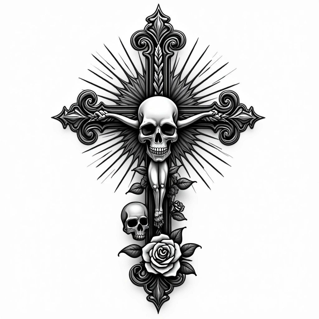 Tatouage croix en style chicano, design généré par IA