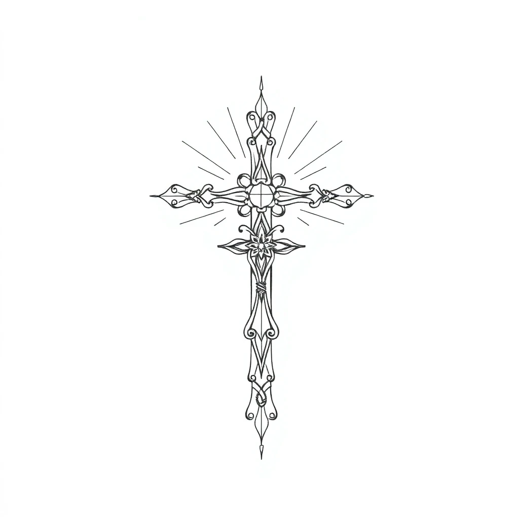 Tatouage croix en style fineline, design généré par IA
