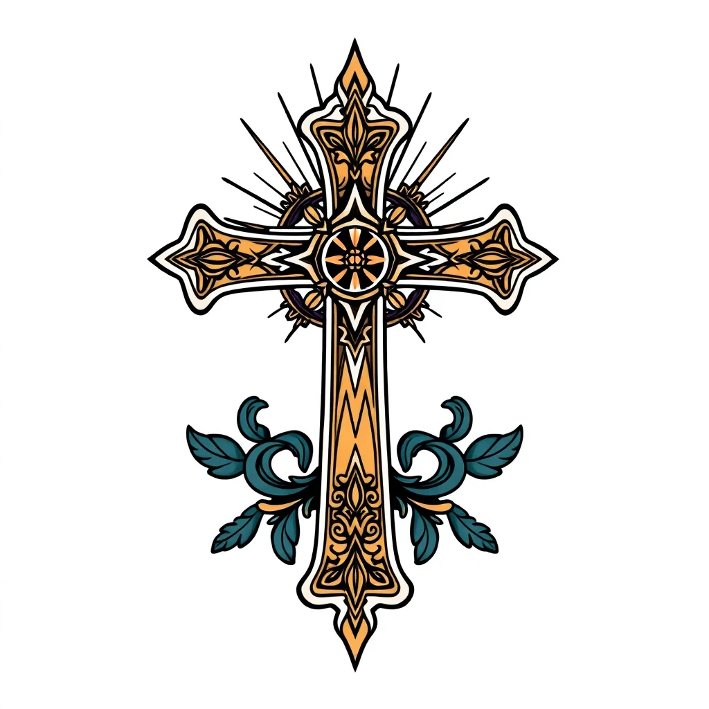 Tatouage croix en style néo-traditionnel, design généré par IA