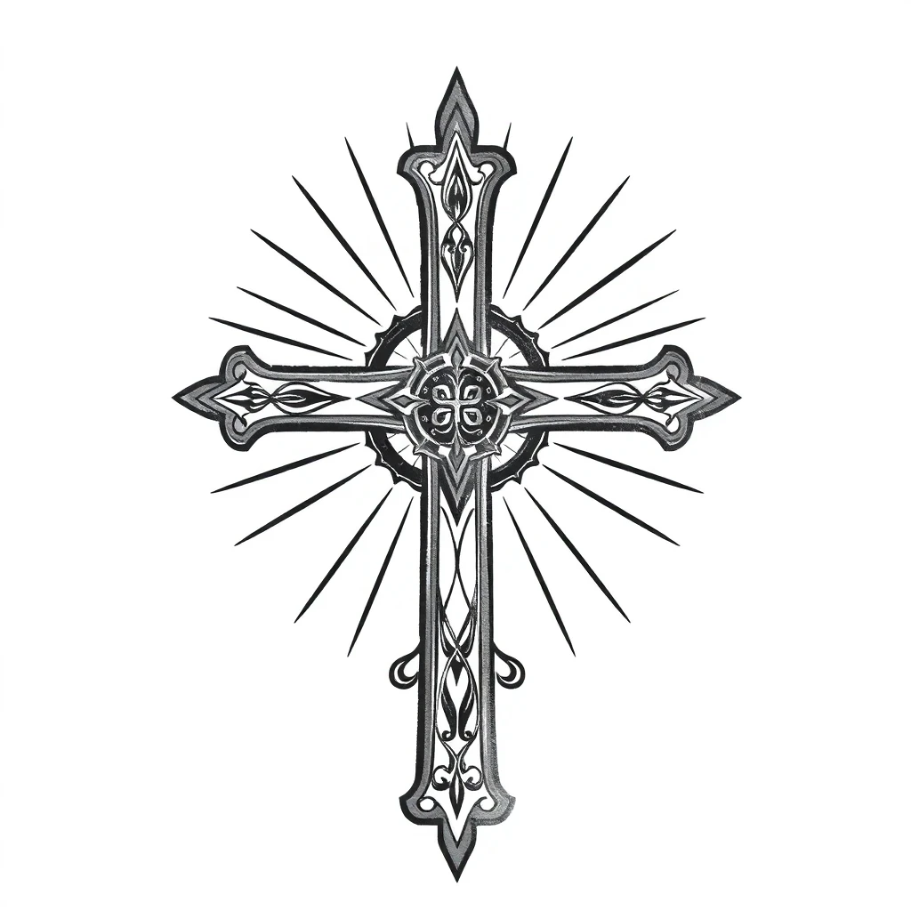 Tatouage croix en style noir et blanc, design généré par IA