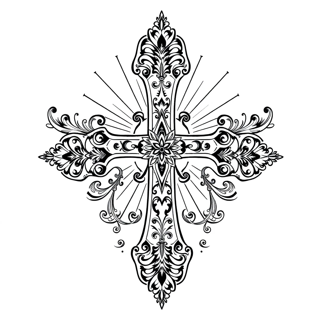 Tatouage croix en style ornemental, design généré par IA