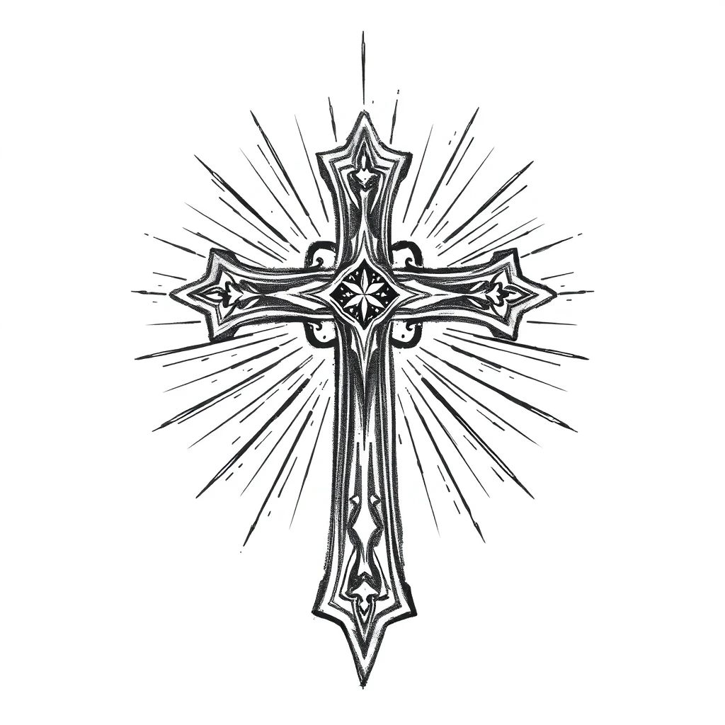 Tatouage croix en style sketch, design généré par IA