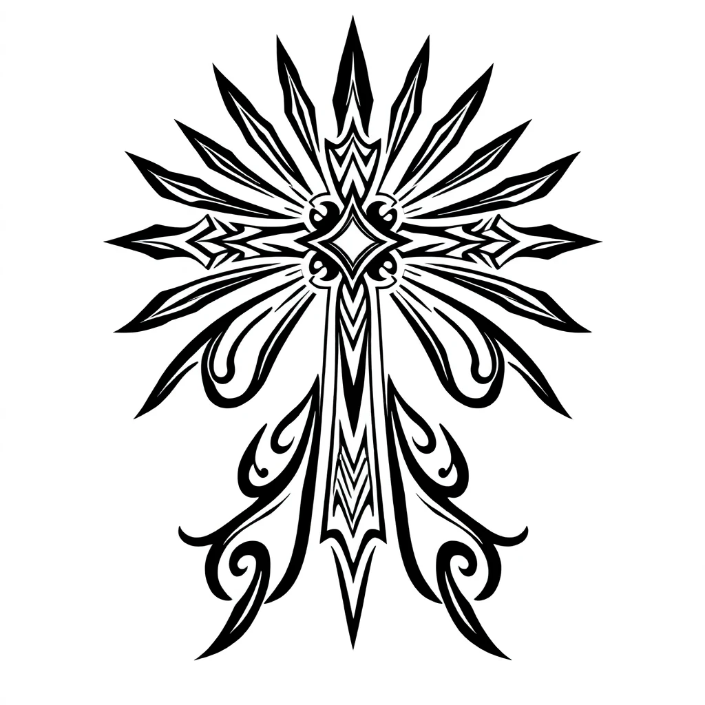 Tatouage croix en style tribal, design généré par IA