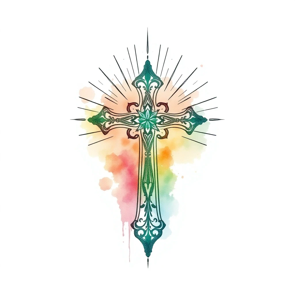 Tatouage croix en style watercolor, design généré par IA