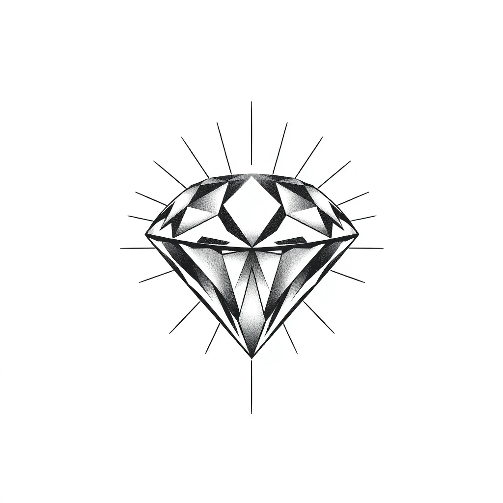 Tatouage diamant en style fineline, design généré par IA