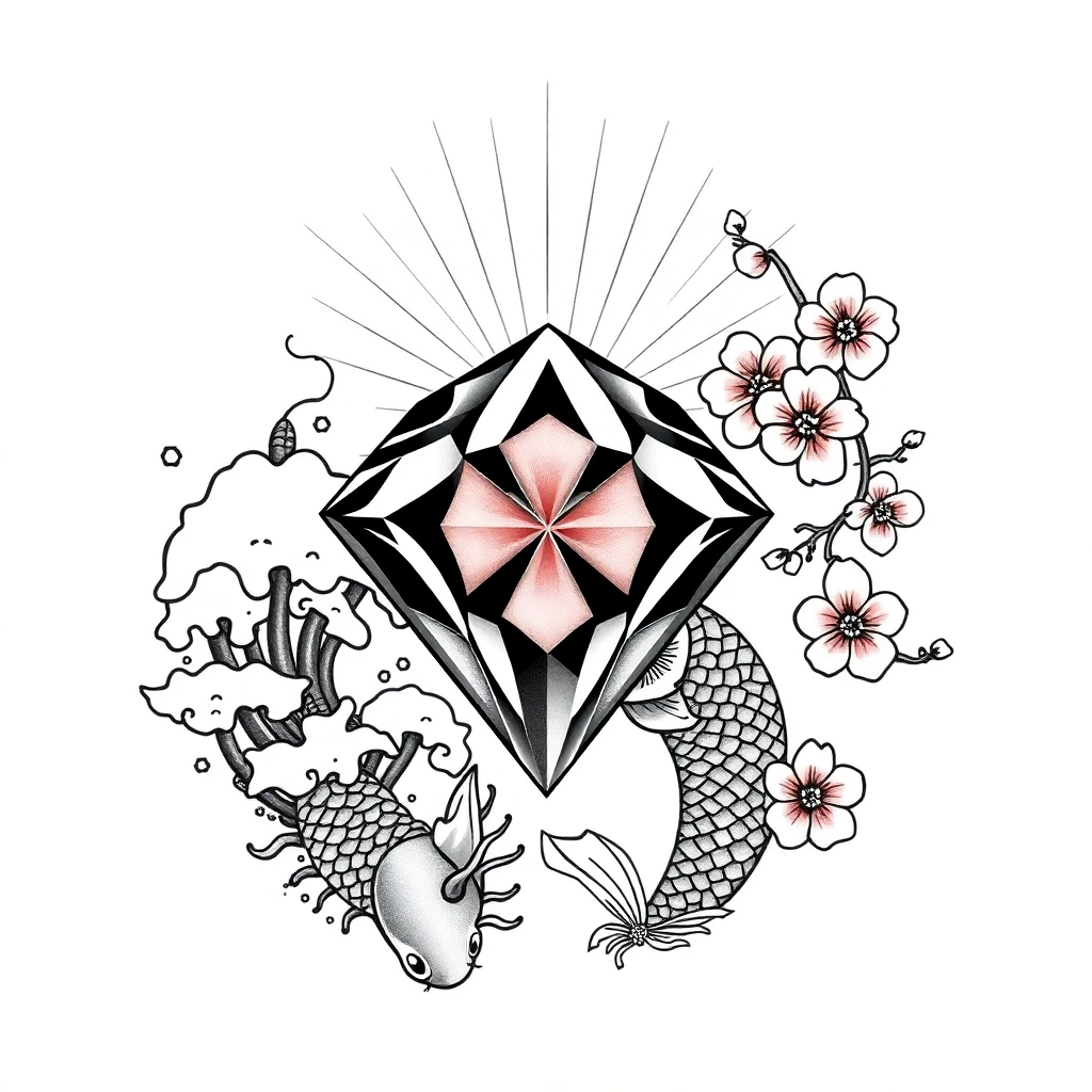 Tatouage diamant en style japonais, design généré par IA