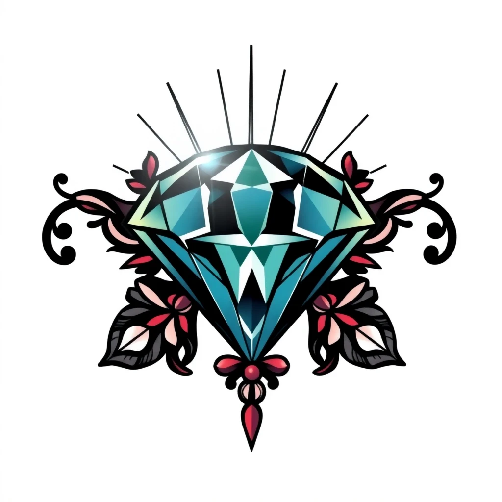 Tatouage diamant en style néo-traditionnel, design généré par IA