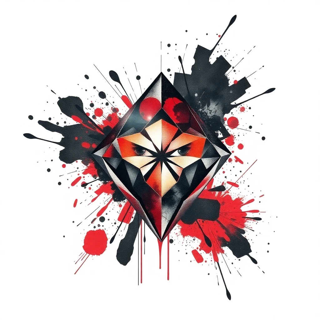 Tatouage diamant en style trash polka, design généré par IA